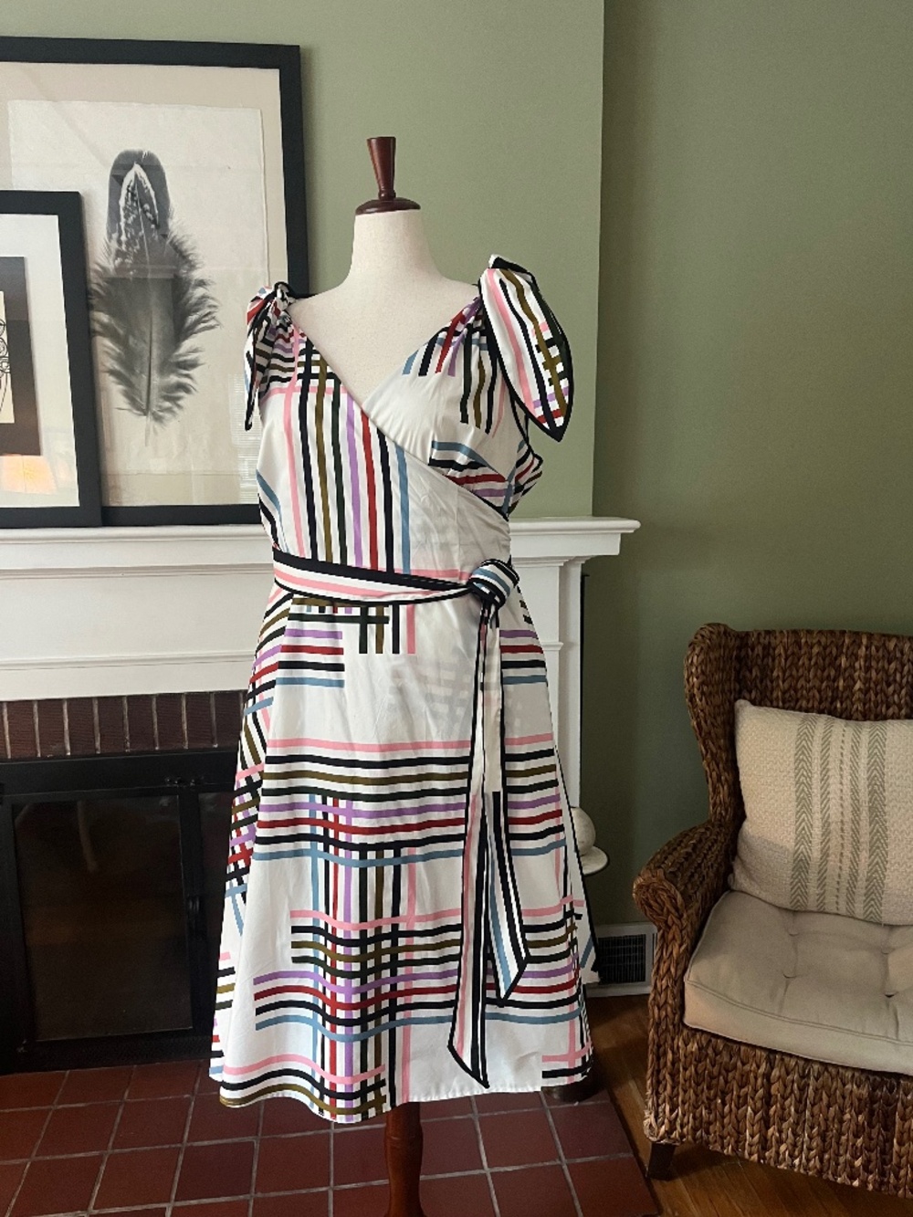Eloquii Graphic Stripe Wrap Dress | Tie Shoulders | Size 20